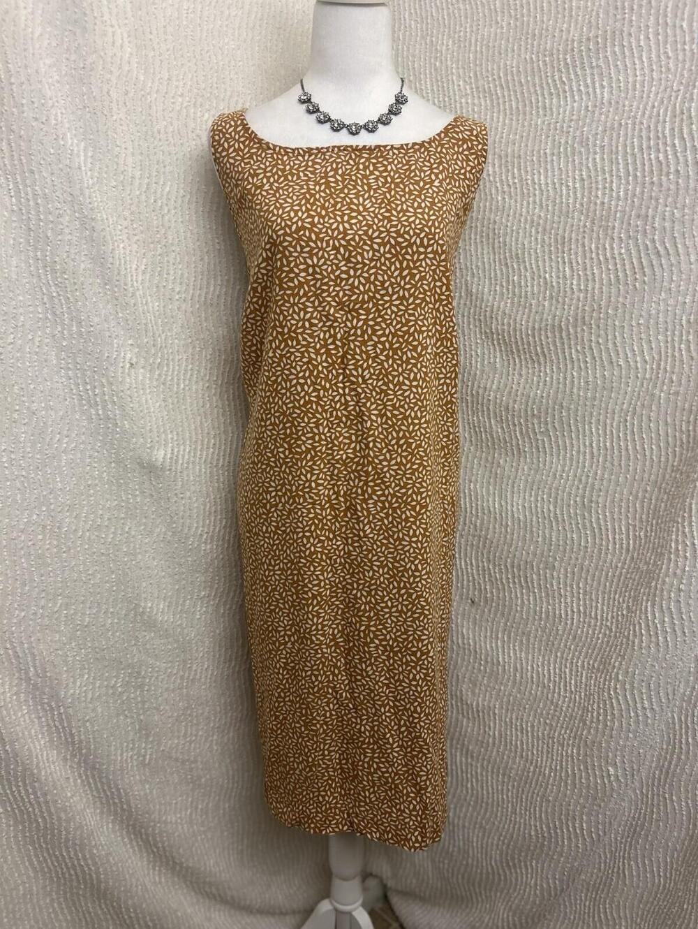 Ava & Viv Linen Blend Sleeveless Midi Dress Size 3X with Pockets Mustard Print